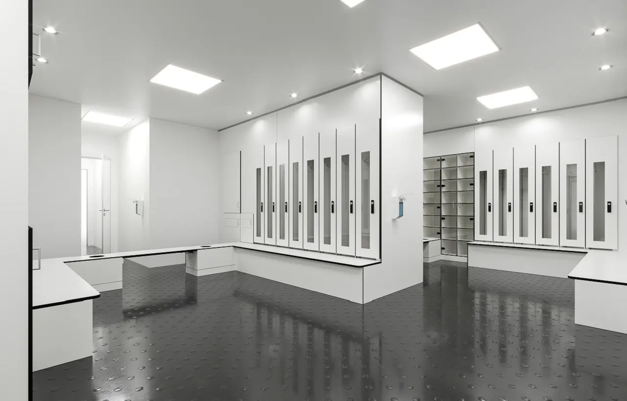 Furnishing concepts for staff airlocks and cleanrooms